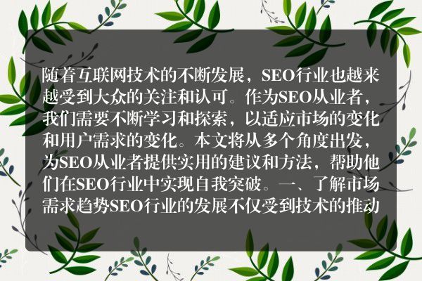 如何在SEO行业中实现自我突破（探索SEO行业发展趋势）